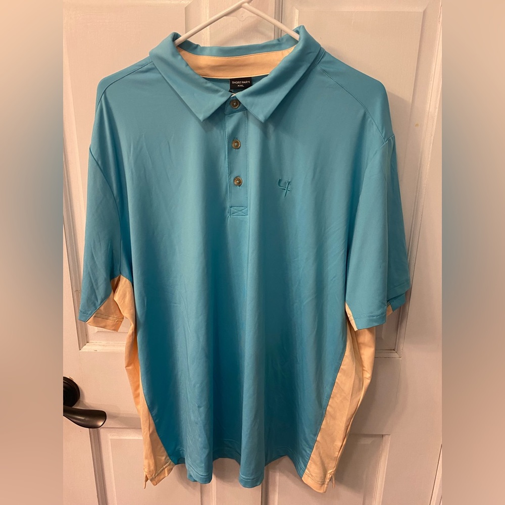 Short Par 4 Men’s Golf Shirt. Aqua/Cream. XXL